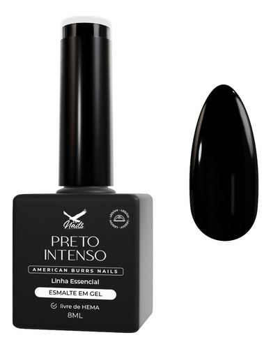 Esmalte Em Gel Preto Intenso Linha Essencial 8ml