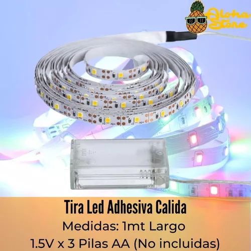 Tira Luces Led 1m Luz Multicolor Adhesiva A Pilas Flexible
