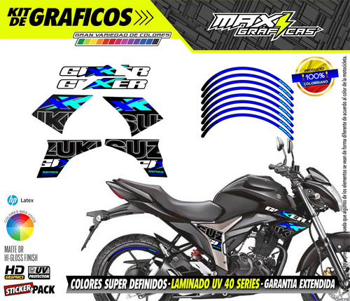 Calcomanias Suzuki Gixer150sportseries Azul  Y Azul Turqueza