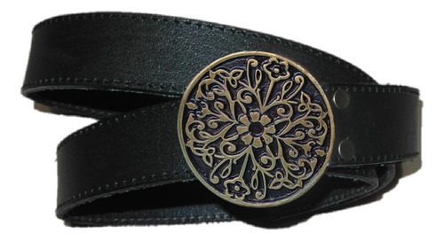 Cinturon Cinto Cuero Mujer Hebilla Grande Chapon Mod 107 Negro Liso 115