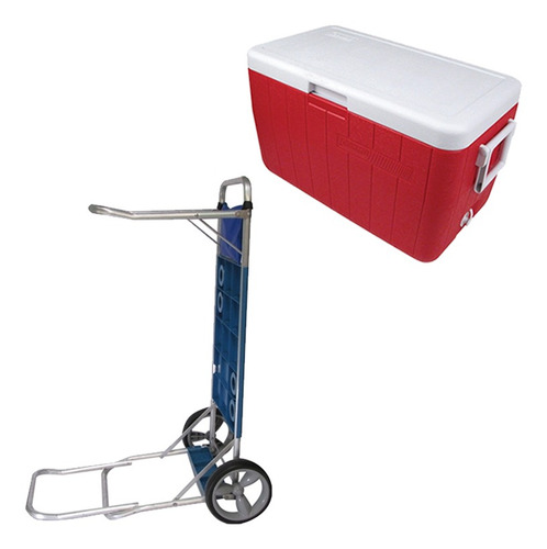 Caixa Térmica 45,4 L Coleman 48 Qt Vermelho E Carrinho Mor