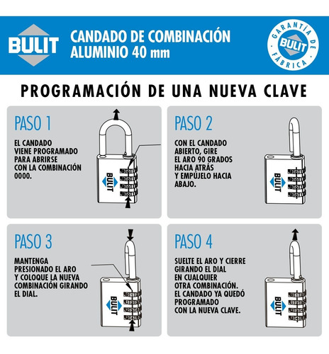 Imagen 3 de 5 de Candado De Aleación Aluminio 4 Comb N° 40 Rojo Bulit