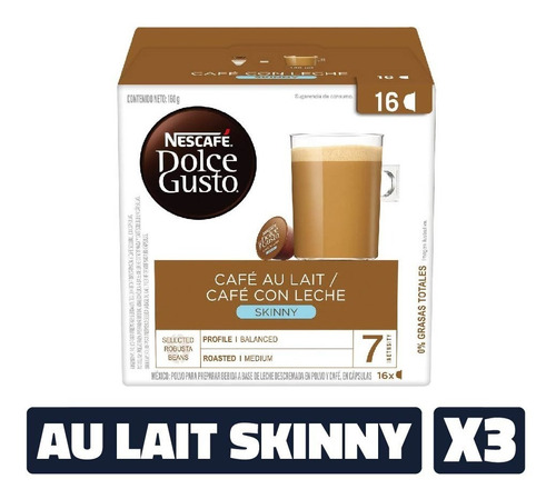 Cápsulas Café Au Lait Descremada Dolce Gusto 16 u (pack X3)