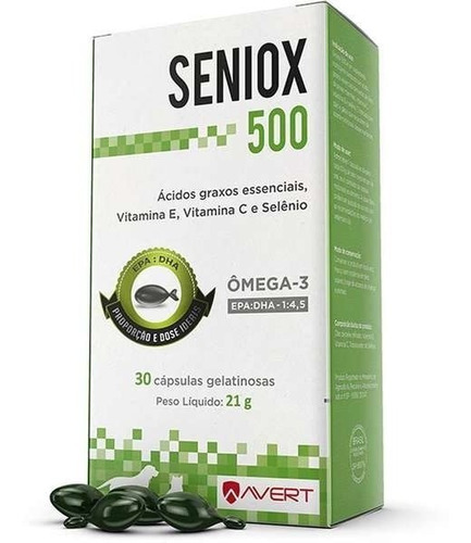 Avert Seniox 500 30 Capsulas Omega-3 Suplemento Cães Gatos