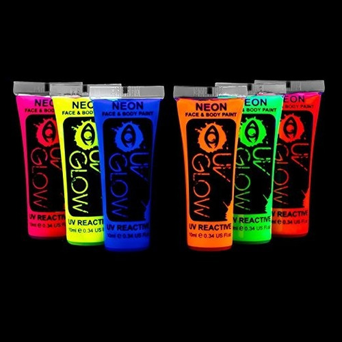 Set De 6 Pinturas Neón Para Cara Cuerpo Fluorescentes  34oz 