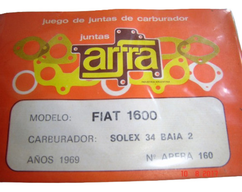 Juego Juntas Carburador Solex 34 Baia 2 Fiat 1600 1969