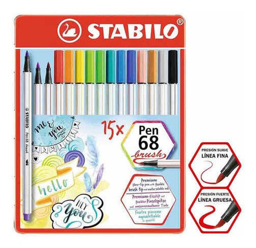 Marcador Stabilo (pincel) Pen 68 Brush Caja Metal X15