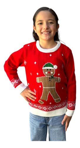 Sueter Navideño / Ugly Sweater Con Galleta De Jengibre Niños