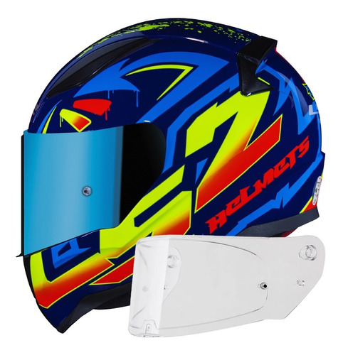 Capacete Ls2 Ff353 Tagline Azul/amarelo + Espelhada Viseira 