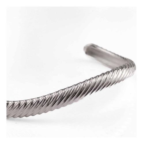 Pulsera Rígida Carmín Abierta De Plata Ondulada Ss