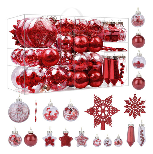 Esferas De Plastico Para Arbol De Navidad 86 Piezas Rojo