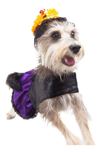 Disfraz Catrina P/perro Talla 6 Color Morado/negro Pet Pals