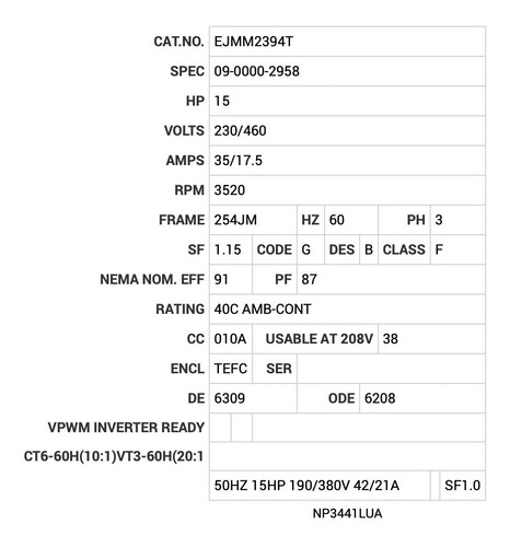 Motor Abb 15hp Trifasico 230/460v 3520rpm