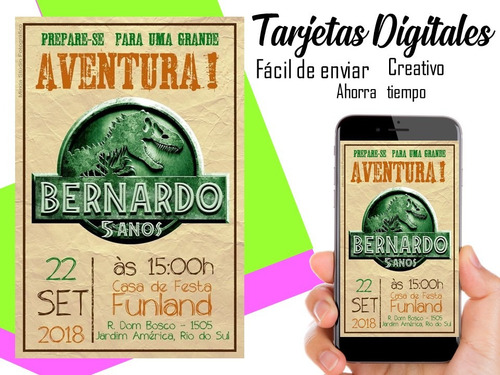 Invitación Digital Dinosaurio, Baby Shower, Cumpleaños Y Mas