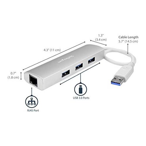 .com Concentrador Usb 3.0 De 3 Puertos Gigabit Ethernet...