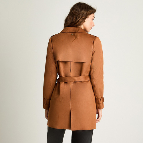 Abrigo Manga Larga Lazo Camel Mujer Moda Invierno Hasta Xxl