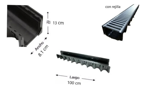 Rejilla Galvanizada + Canal Hexaline Plástico Aco 2mt