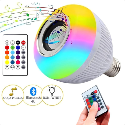 Lampada Luz Led Rgb Bluetooth Caixa Som + Controle Remoto 110V/220V (Bivolt)