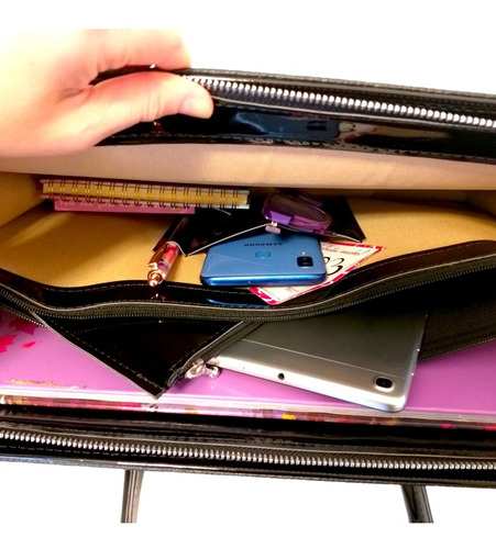 Imagen 5 de 7 de Portafolio Maletín Cartera Dama Charol Con Camel Con Envio