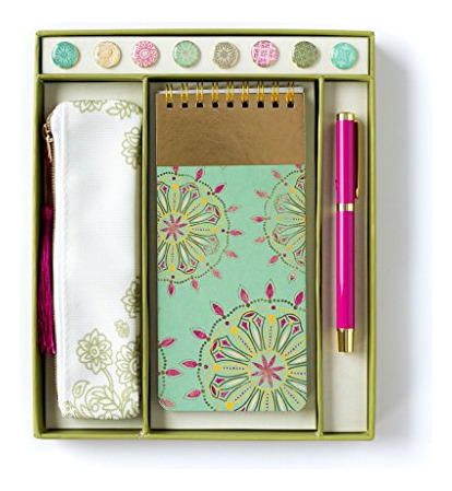 Conjunto De Escritorio Indie Chic - Bloc De Notas, Estuche,