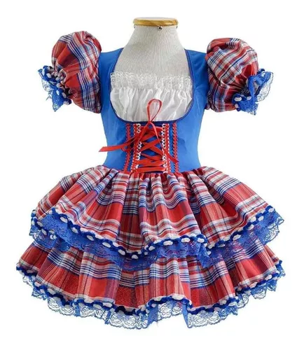 Vestido São João Caipira Xadrez Infantil Criança Azul Quadrilha Puz -  FantasiAdoro - Junina. Festa e Fantasia