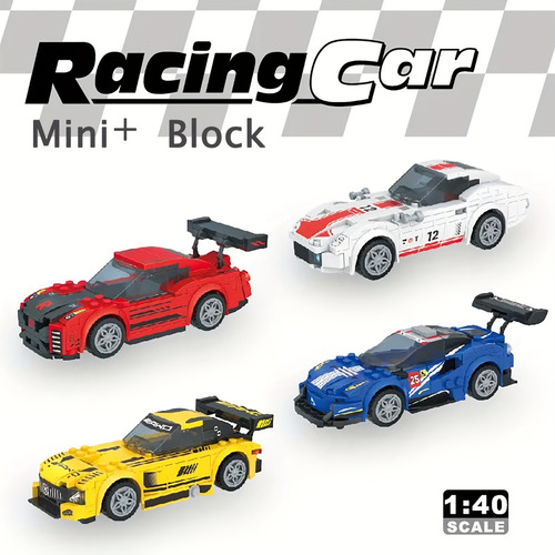Mini Modelo Amarillo Azul Para 2 Coches, Bloques De Construc