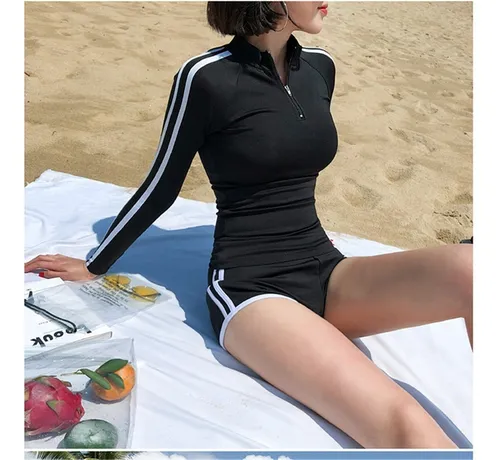 Short Y Blusa Traje De Ba o Para Natacion Manga Larga Surf