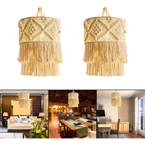 2x Cubierta De Lámpara Colgante Tejida De Macramé, Estilo