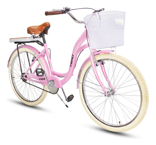 Bicicleta R26 Vintage Crusier Incluye Accesorios Color Rosa