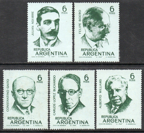 Imagen 1 de 1 de Argentina Serie X 5 Sellos Mint Músicos Argentinos J. Aguirre, F. Boero, C. Gaito, C. López Buchardo Y A. Williams 1969 