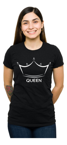 Camiseta Negra Cómoda Mujer De Moda Estampado Corona Queen
