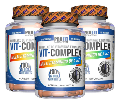 Kit 3x Multivitamínico Vit Complex 90 Cápsulas - Profit Labs Sabor Sem Sabor