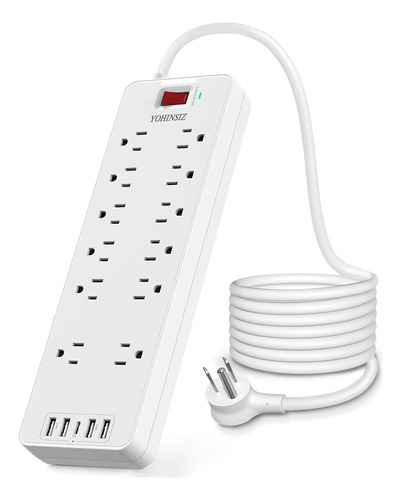 Power Strip, Yohinsiz Surge Protector Con 12 Salidas Y 4 Pue