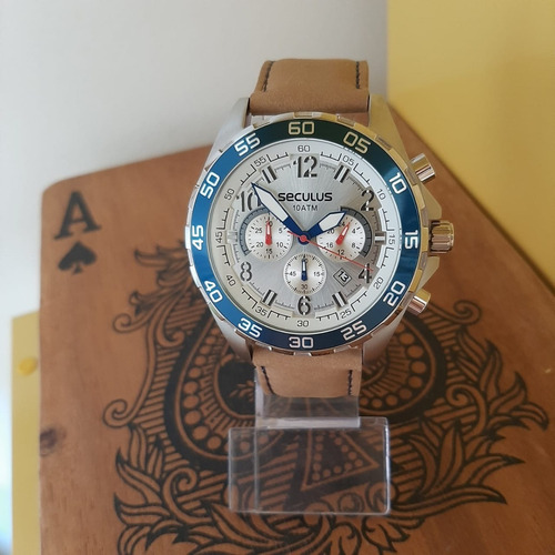 Relógio Seculus Masculino Cronógrafo Prata/bege 20794g0svnc3