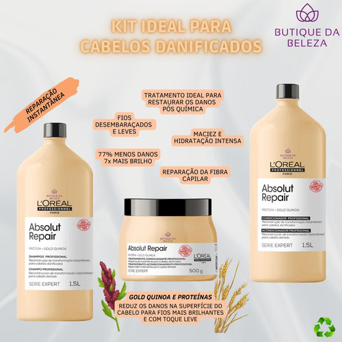 Kit Profissional Loreal Absolut Repair - Shampoo Cond E Másc