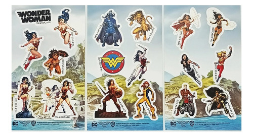 Stickers Dc Comics Mujer Maravilla X3 Planchas Lic. Oficial