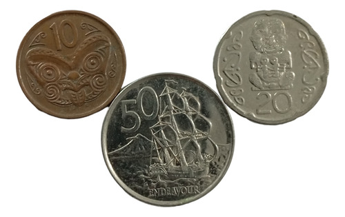 3 Monedas New Zelanda 10-20-50-cents Endevour (aa103 (Usado)