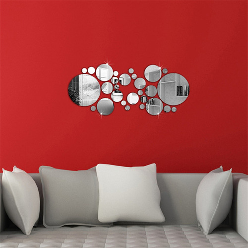 30 Pegatinas De Pared Espejo Redondo Círculo Adhesivo De Par