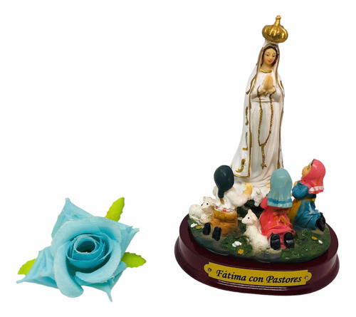 Virgen De Fátima Con Pastores En Porcelana 10.5 Cm + Novena