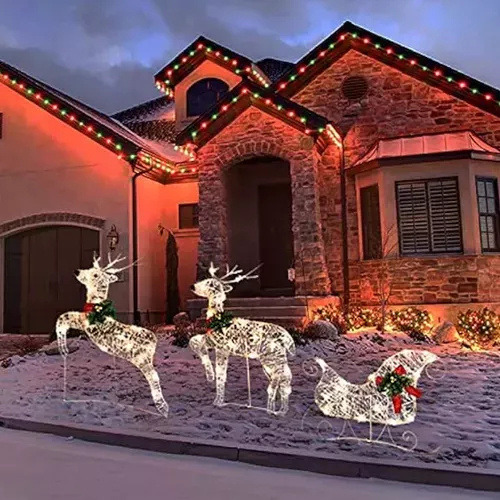 Juego De 3 Adornos Navideños De Alce Con Iluminación Led
