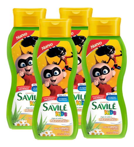 Shampoo Savilé Kids Manzanilla Disney Pixar 370 Ml 4 Pack **