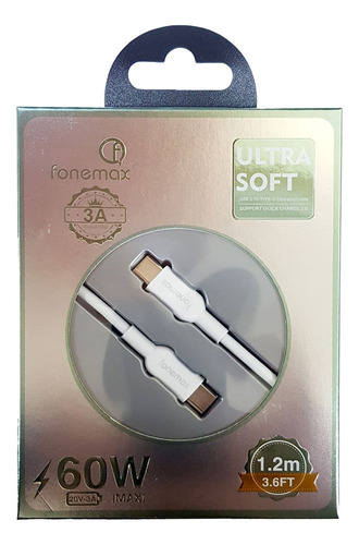 Cable Fonemax Ultrasoft Tipo C A Tipo C 1m Blanco