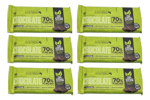 Chocolate Barra 70% Cacao Stevia Sin Tacc Colonial 100g X6