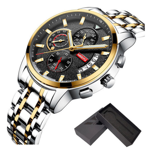 Relojes de negocios luminosos de acero inoxidable para hombre, color de fondo plateado/dorado/negro