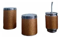 Comprar Set Mate Glitter Mate Madera Bombilla Yerbera Azucarera