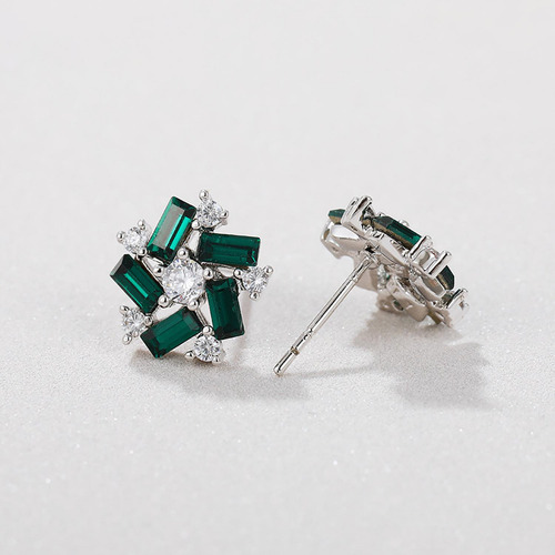 Aretes Flor Dama Swarovski Y Esmeraldas Oro Blanco 14k Lam