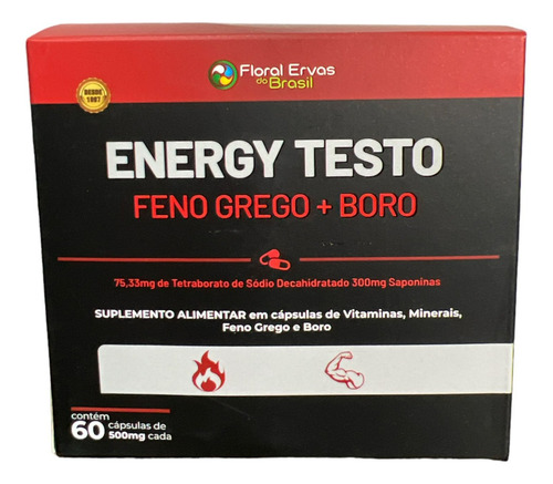 Testosterona Energy Testo + Boro 60 Cápsulas Floral Ervas Sabor Sin Sabor