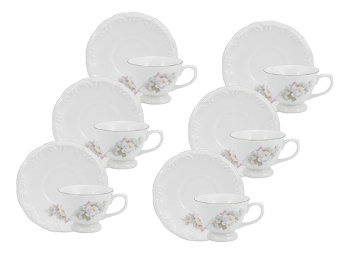 Conjunto 6 Xícaras De Café Porcelana Filete De Prata Schmidt Cor Branco Eterna