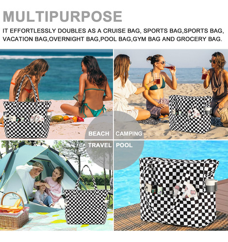 Bolsa Minimalista Multiusos Comoda Con Diseño Cuadros Negro
