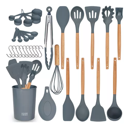 Comprar 12 unids/set utensilios de cocina de silicona, utensilios de cocina  antiadherentes, espátula, cucharón, batidores de huevos, pala, cuchara,  juego de utensilios para sopa